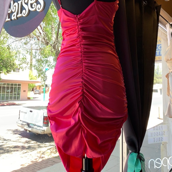 Hot Pink Satin Cocktail Mini Dress - Picture 3 of 6